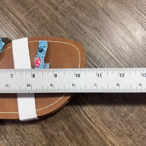 Avon Thong Sandals Women's 10 Blue Brown Beaded Gemstone Flat Open Toe Preppy - Picture 6 of 11